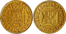 BRAZIL. 1000 Reis, 1725-B. Bahia Mint. Joao V. PCGS AU-58 Gold Shield.
Fr-32; KM-104. Quite RARE in this state of preservation, the present example i...