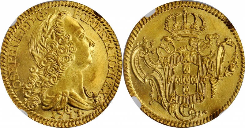 BRAZIL. 6400 Reis, 1777-R. Rio de Janeiro Mint. Jose I. NGC MS-65.
Fr-65; KM-17...