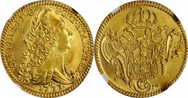 BRAZIL. 6400 Reis, 1777-R. Rio de Janeiro Mint. Jose I. NGC MS-65.
Fr-65; KM-172.2; LDMB-O445. The single finest certified of the date on either the ...
