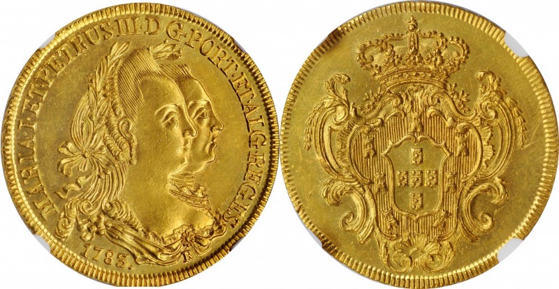 BRAZIL. 6400 Reis, 1783-R. Rio de Janeiro Mint. Maria I and Pedro III. NGC Unc D...