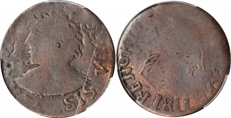 CANADA. Copper Vexator Canadiensis 1/2 Penny Token, 1811. PCGS VF-35 Gold Shield...