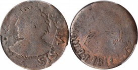 CANADA. Copper Vexator Canadiensis 1/2 Penny Token, 1811. PCGS VF-35 Gold Shield.
VC-2A1; Br-558. Medal Alignment variety. A RARE issue, crudely prod...