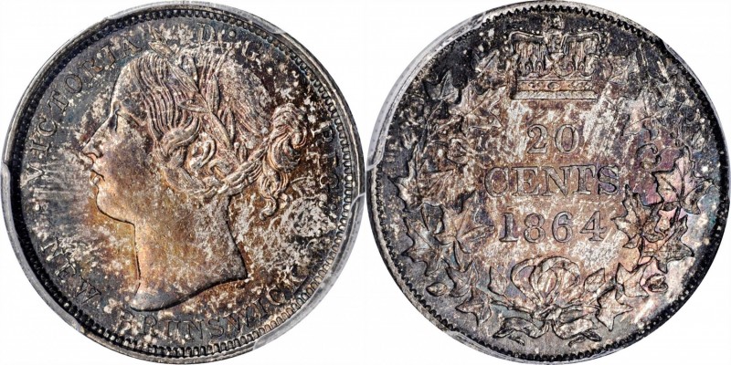 CANADA. New Brunswick. 20 Cents, 1864. London Mint. Victoria. PCGS MS-62 Gold Sh...