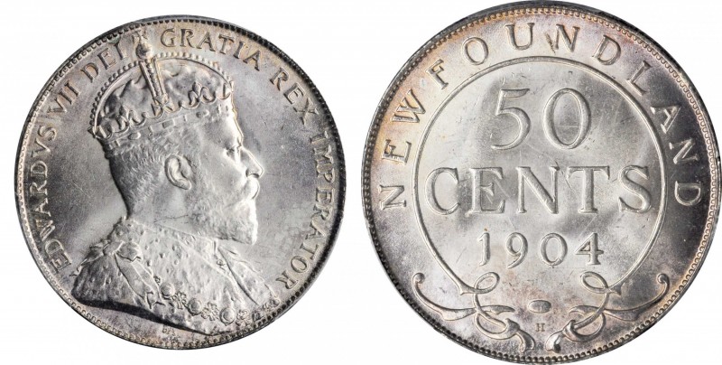 CANADA. Newfoundland. 50 Cents, 1904-H. Heaton Mint. PCGS MS-64+ Gold Shield.
K...