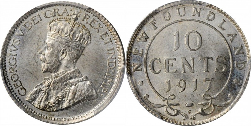 CANADA. Newfoundland. 10 Cents, 1917-C. Ottawa Mint. George V. PCGS MS-65 Gold S...