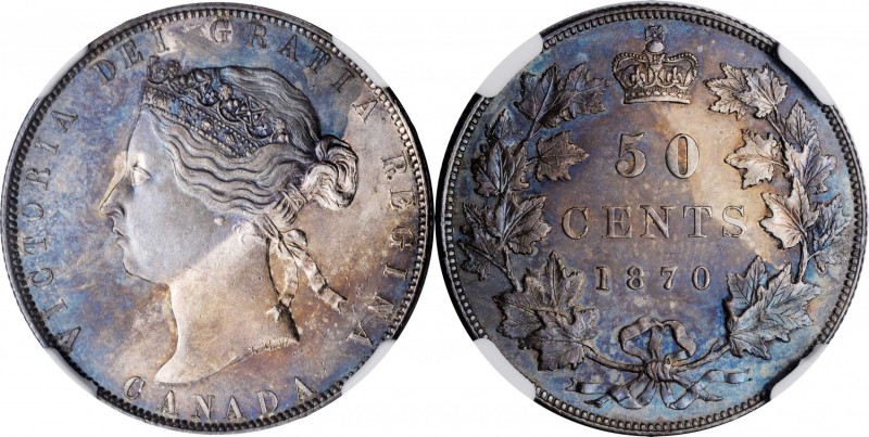 CANADA. 50 Cents, 1870. London Mint. Victoria. NGC MS-62.
KM-6. Variety with "L...