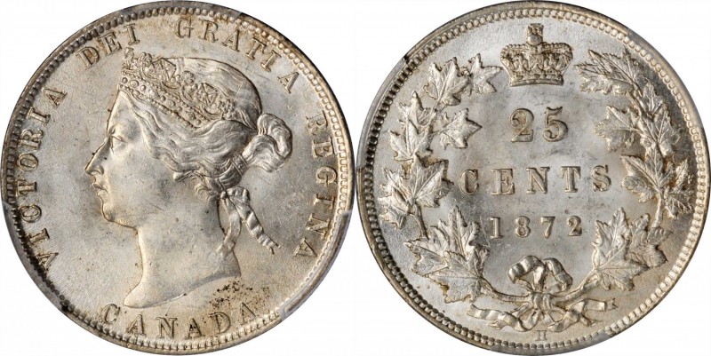 CANADA. 25 Cents, 1872-H. Heaton Mint. Victoria. PCGS MS-64 Gold Shield.
KM-5. ...