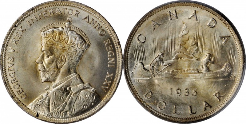 CANADA. Dollar, 1935. Ottawa Mint. PCGS SPECIMEN-67+ Gold Shield.
KM-30. An ins...