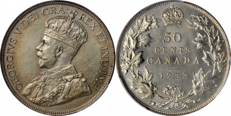 CANADA. 50 Cents, 1932. Ottawa Mint. PCGS SPECIMEN-62 Gold Shield.
KM-25a. An e...