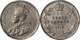 CANADA. 10 Cents, 1913. Ottawa Mint. PCGS MS-64 Gold Shield.
KM-23. Broad Leaves variety. A monumental condition RARITY of this classic 20th century ...