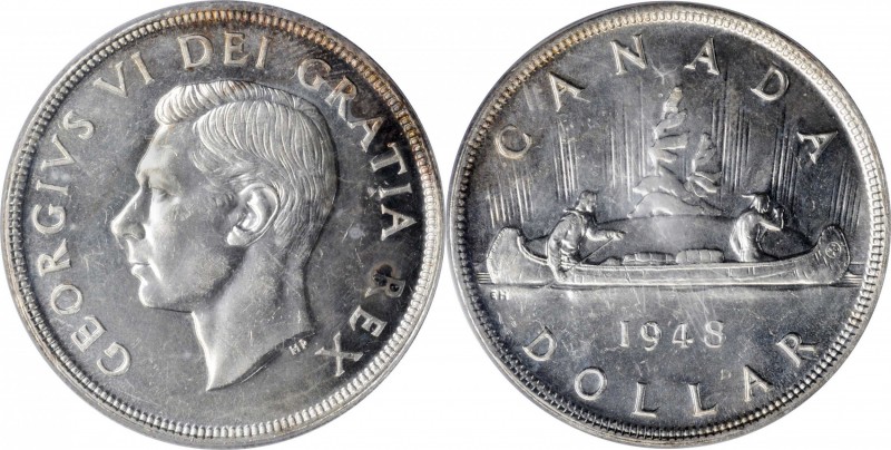 CANADA. Dollar, 1948. Ottawa Mint. PCGS MS-63.
KM-46. RARE and highly desirable...