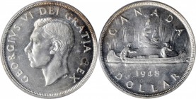CANADA. Dollar, 1948. Ottawa Mint. PCGS MS-63.
KM-46. RARE and highly desirable KEY DATE Dollar. The vast majority of the surfaces are bright and fla...