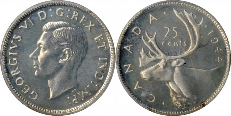 CANADA. 25 Cents, 1944. Ottawa Mint. PCGS SPECIMEN-65 Gold Shield.
KM-35. Gleam...