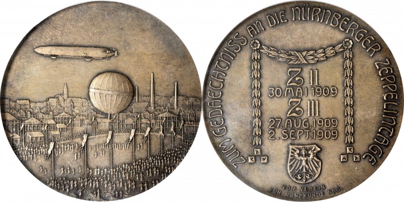 GERMANY. Zeppelin Visits Nuremberg Silver Medal, 1909. PCGS MATTE SPECIMEN-64 Go...