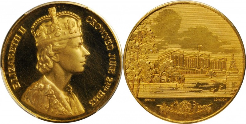 GREAT BRITAIN. Elizabeth II Coronation Gold Medal, 1953. PCGS SPECIMEN-64 Gold S...