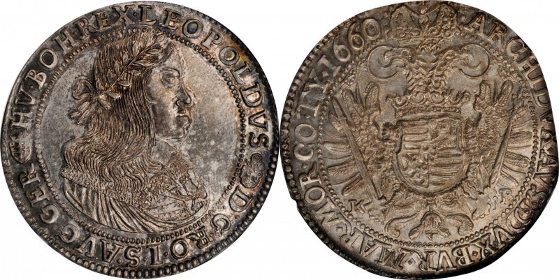 HUNGARY. Taler, 1660-KVB. Kremnitz Mint. Leopold I. NGC MS-62.
Dav-3254; KM-148...