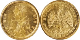 MEXICO. 10 Pesos, 1903-Mo M. Mexico City Mint. PCGS MS-64 Prooflike Gold Shield.
Fr-128; KM-413.7. Mintage: 713. The only example of the date on the ...