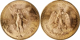 MEXICO. 50 Pesos, 1921. Mexico City Mint. PCGS MS-64+ Gold Shield.
Fr-172; KM-481. A high end example of this key first date with entirely beaming lu...