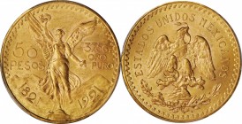 MEXICO. 50 Pesos, 1921. Mexico City Mint. PCGS MS-63 Gold Shield.
Fr-172; KM-481. The SCARCE first year of issue, this type was struck to commemorate...
