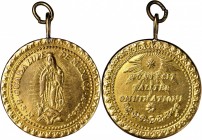 MEXICO. Virgin of Guadalupe Gold Medal, 1804. VERY FINE Details.
25.56 gms. cf. Grove-C-272. Obverse: Virgin Mary standing slightly left, with hands ...