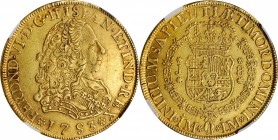 PERU. 8 Escudos, 1753-LM J. Lima Mint. Ferdinand VI. NGC AU-55.
Fr-16; KM-50. A pleasingly struck and lightly handled example, exhibiting some scatte...