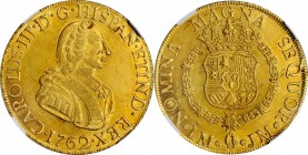PERU. 8 Escudos, 1762-LM JM. Lima Mint. Charles III. NGC MS-61.
Fr-24; KM-68; Onza-674. Two-year type. Gorgeous quality for the issue, showcasing daz...