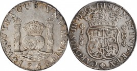 PERU. 8 Reales, 1763-L JM. Lima Mint. Charles III. PCGS AU-58 Gold Shield.
KM-A64.1; FC-14b; El-15; Gil-L-8-15B. Variety with dots over both mintmark...