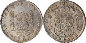 PERU. 8 Reales, 1766-L JM. Lima Mint. Charles III. PCGS AU-58 Gold Shield.
KM-A64.2; FC-17a; El-18; Gil-L-8-18A; Yonaka-L8-66. Variety with dot over ...