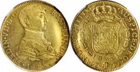 PERU. 8 Escudos, 1810-LM JP. Lima Mint. Ferdinand VII. NGC MS-63.
Fr-44; KM-107. "Native" Bust type. Impressively detailed throughout Ferdinand's bus...