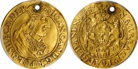 POLAND. DANZIG. Ducat, 1657-DL. Johann Casimir. PCGS Genuine--Holed, AU Details Gold Shield.
Fr-24; KM-41.1; Parchimowicz-1759h; Kop-7658. A VERY RAR...