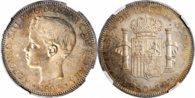 PUERTO RICO. Peso, 1895-PG V. Madrid Mint. Alfonso XIII. NGC MS-63.
KM-24. A lustrous and attractively toned example displaying mostly sunset hued co...