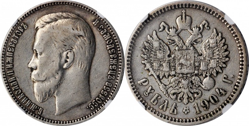 RUSSIA. Ruble, 1904-AP. St. Petersburg Mint. NGC VF-20.
KM-Y-59.3; Bit-58. Mint...