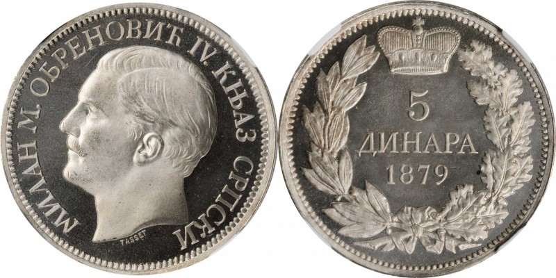 SERBIA. 5 Dinara, 1879. Vienna Mint. Milan I. NGC PROOF-67 Ultra Cameo.
Dav-304...