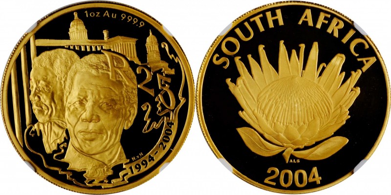 SOUTH AFRICA. 25 Rand, 2004. NGC PROOF-69 Ultra Cameo.
KM-402. Mintage: 6,000. ...