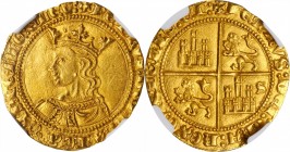 SPAIN. Dobla of 35 Maravedis, ND (1350-69)-S. Seville Mint. Pedro I (The Cruel). NGC MS-64.
Fr-105; cf. Cayon-1277. Weight: 4.52 gms. Obverse: Crowne...
