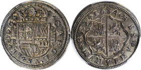SPAIN. 4 Reales, 1684/63-BR. Segovia Mint; Mintmark: Aqueduct. Charles II. PCGS MS-63 Gold Shield.
KM-200; Cal-Type 98 # 545; Cayon-7471. Though the ...