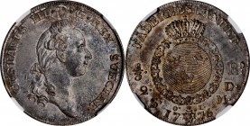 SWEDEN. 2/3 Riksdaler, 1776-OL. Stockholm Mint. Gustaf III. NGC MS-64+.
KM-517; AAH-55; HG-47. Type I, S.M. on reverse. The only mint state example o...