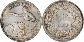 SWITZERLAND. 5 Francs, 1850-A. Paris Mint. PCGS MS-65.
KM-11. First year of issue from this popular series. The piece boast a sharp strike with smoot...