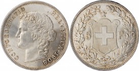 SWITZERLAND. 5 Francs, 1908-B. Bern Mint. PCGS MS-64 Gold Shield.
KM-34. A sharply struck lustrous survivor with smooth satiny surfaces complemented ...
