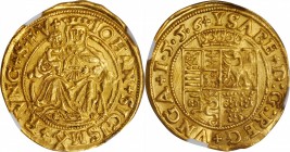 TRANSYLVANIA. Eastern Hungarian Empire. Ducat, 1556. Hermannstadt Mint. Johann II Sigismund with Isabella, as Regent. NGC MS-65.
Fr-264; Resch-3. Var...