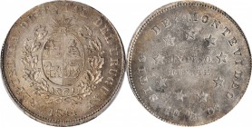 URUGUAY. "Siege" Peso, 1844. Montevideo Mint. Republic. PCGS MS-62 Gold Shield.
KM-5; Antunez-7.1.1. Mintage: 1,500 (all varieties). Coin Alignment v...