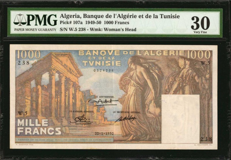 ALGERIA. Banque de L'Algerie et de la Tunisie. 1000 Francs, 1949-50. P-107a. PMG...