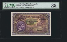 ANGOLA. Republica Portuguesa. 2 1/2 Angolares, 1942. P-69. PMG Choice Very Fine 35.
Printed by TDLR. Attractive ink stands out on this mid-grade 2 1/...