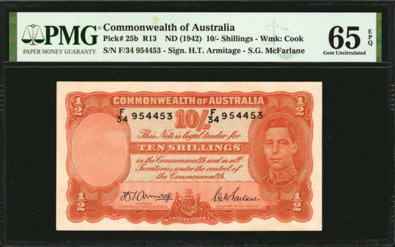 AUSTRALIA. Commonwealth of Australia. 10 Shillings, ND (1942). P-25b. PMG Gem Un...