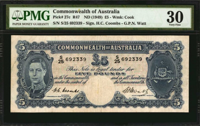 AUSTRALIA. Commonwealth of Australia. 5 Pounds, ND (1949). P-27c. PMG Very Fine ...