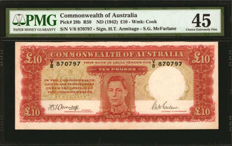 AUSTRALIA. Commonwealth of Australia. 10 Dollars, ND (1942). P-28b. PMG Choice E...
