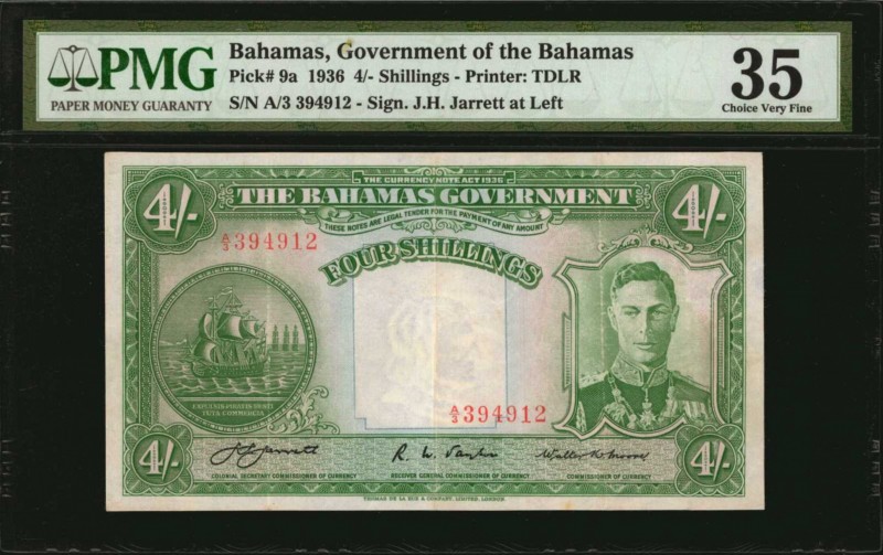 BAHAMAS. Bahamas Government. 4 Shillings, 1936. P-9a. PMG Choice Very Fine 35.
...