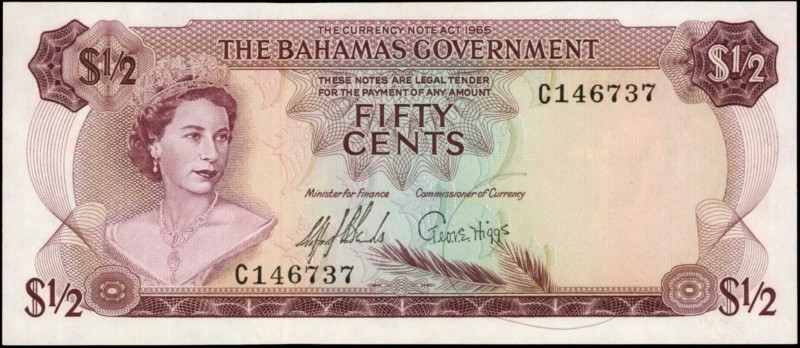 BAHAMAS. Bahamas Government. 1/2 Dollar, 1965. P-17a. About Uncirculated to Unci...