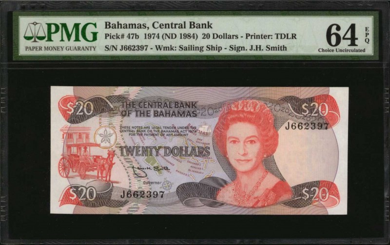 BAHAMAS. Central Bank. 20 Dollars, 1974 (ND 1984). P-47b. PMG Choice Uncirculate...