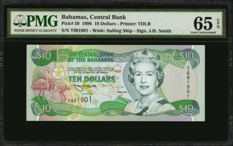 BAHAMAS. Central Bank. 10 Dollars, 1996. P-59. PMG Gem Uncirculated 65 EPQ.
Pri...